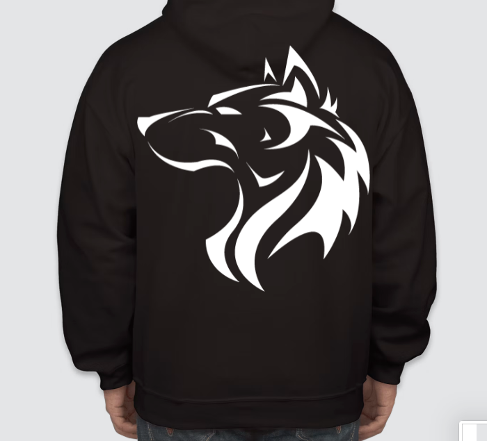 Black Wolfpack Boxing Club hoodie, back with white wolf head