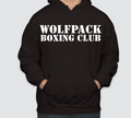 Black Wolfpack Boxing Club hoodie, front with stencil logo